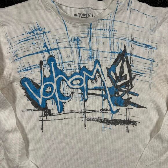 Volcom Basic Fit Thermal Shirt Men’s Large White Blue Graphic Long Sleeve Y2K - Picture 3 of 6